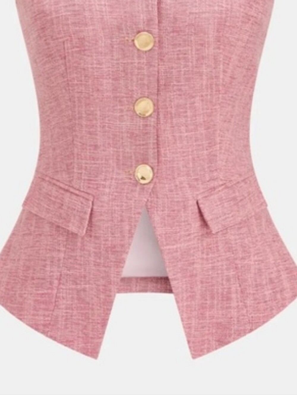 COMMENSE Pink Halter Peplum Romper with Gold Buttons - Picture 2 of 7
